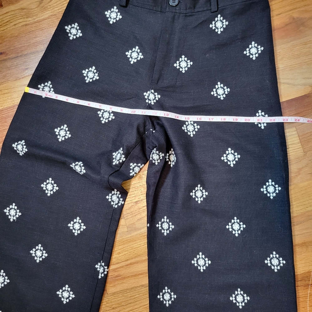 Elie Tahari Black Pants With Cream Embroidery And Back Pockets Size 10 - Picture 11 of 16